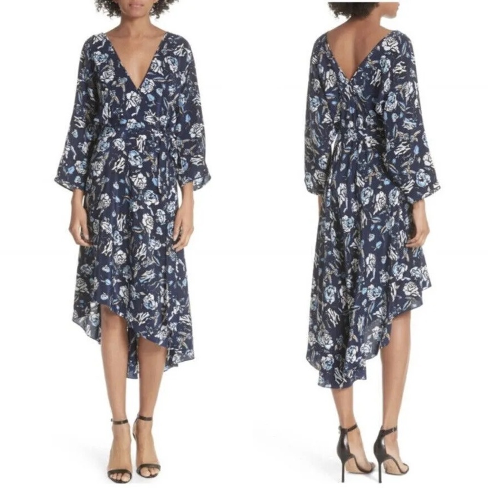 NWT Diane von Furstenberg Eloise Wrap-Effect Silk Dress Navy Ambrose